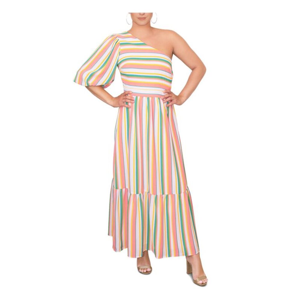 RACHEL RACHEL ROY Womens White Hem Lined Pouf Sleeve Maxi Fit + Flare Dress 2